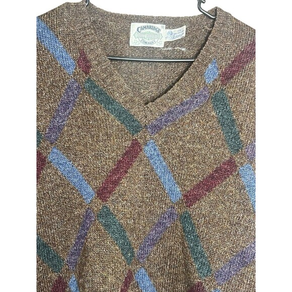 Vintage Cambridge Classics Sweater Mens XL Wool Grandpa Professor Pattern Argyle - Picture 3 of 9